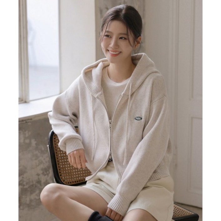 [프렌치시크] (후드ver.)코스에그 자수 투웨이 니트집업 후드가디건