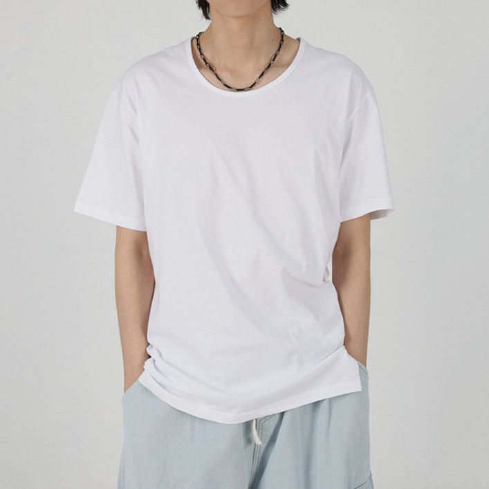 플레이즈 남성용 베이직 유넥 레어어드 반팔 티셔츠
