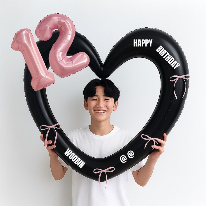 해피제이니 핑크 숫자 대형 하트풍선 생일파티용품세트프리레터링 시트지 포함, 1세트, 12 블랙하트