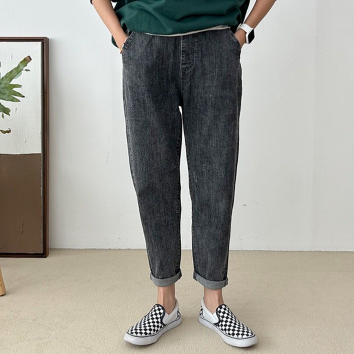 여성용 청바지 긴바지 하의 신상 허리밴딩 데일리룩 엔틱워싱데님배기팬츠 여성용 청바지 긴바지 하의 신상 허리밴딩 데일리룩 엔틱워싱데님배기팬츠