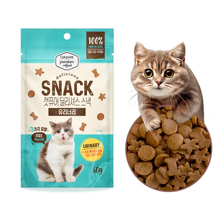 캣퓨어 스낵 고양이 치석제거 헤어볼 신장요로 다이어트 중성화 간식, 1개, 60g, 요로건강에 도움주는 유리너리 캣퓨어 스낵 고양이 치석제거 헤어볼 신장요로 다이어트 중성화 간식, 1개, 60g, 요로건강에 도움주는 유리너리