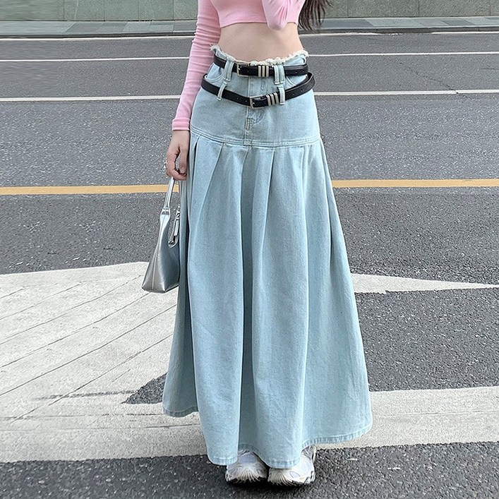 대박난박양 데님 플리츠 맥시 스커트