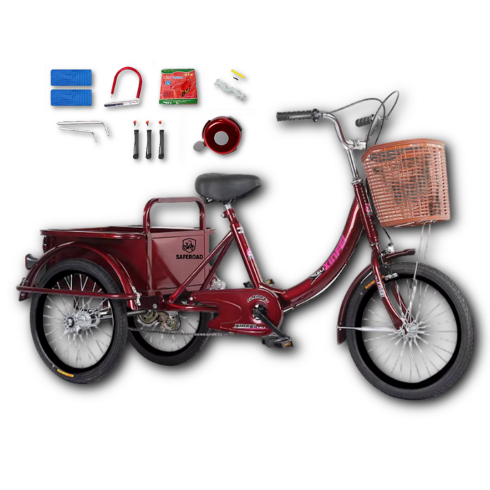 세이프로드 안전하고 튼튼한 성인 세발 자전거 어르신 여성 노인 삼륜 짐수레 3륜 수레 짐받이