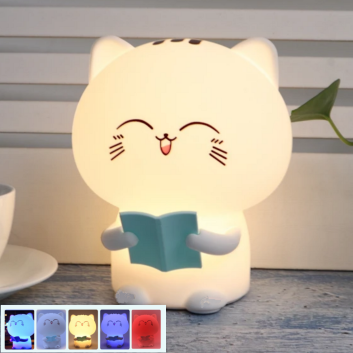 노을홈 충전식책보는 고양이 실리콘 무드등 수유등 수면등 출산선물 분리수면, 공부방조명