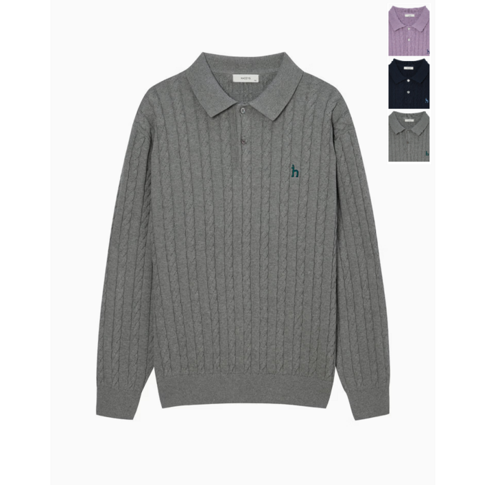 24FW 헤지스 남성 면 강연 케이블 카라 니트