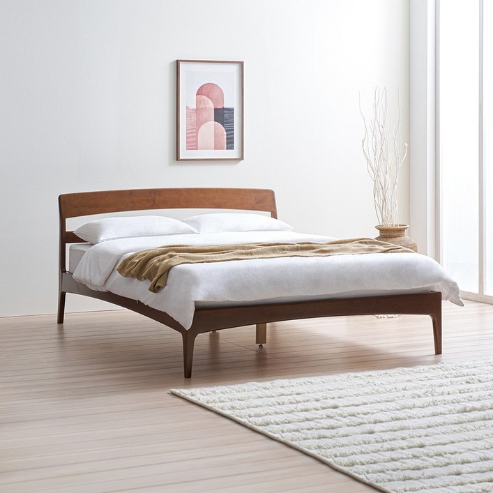 라로퍼니처 알렉스 고무나무 원목 침대 SS  Q 독립 매트리스 포함, 화이트