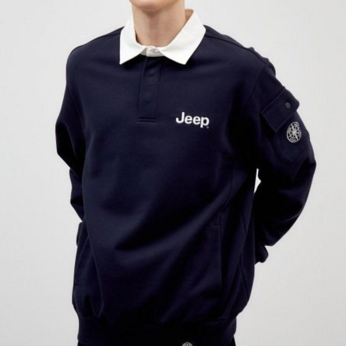 Jeep 오버핏 나침반 자수 카라 맨투맨 남녀공용 럭비 스웻셔츠