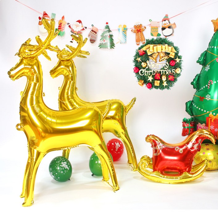 1+1+1 크리스마스 파티 초대형 인형 풍선 루돌프 썰매 세트 대형 사슴 산타 트리 홈파티 장식 용품 은박 소품