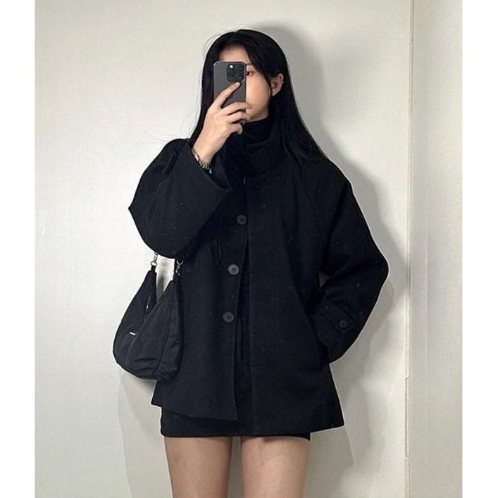루즈핏 데일리 하프코트 자켓 빅사이즈 숏기장 카라넥 아방한 느낌 히든버튼 루즈핏 데일리 하프코트 자켓 빅사이즈 숏기장 카라넥 아방한 느낌 히든버튼