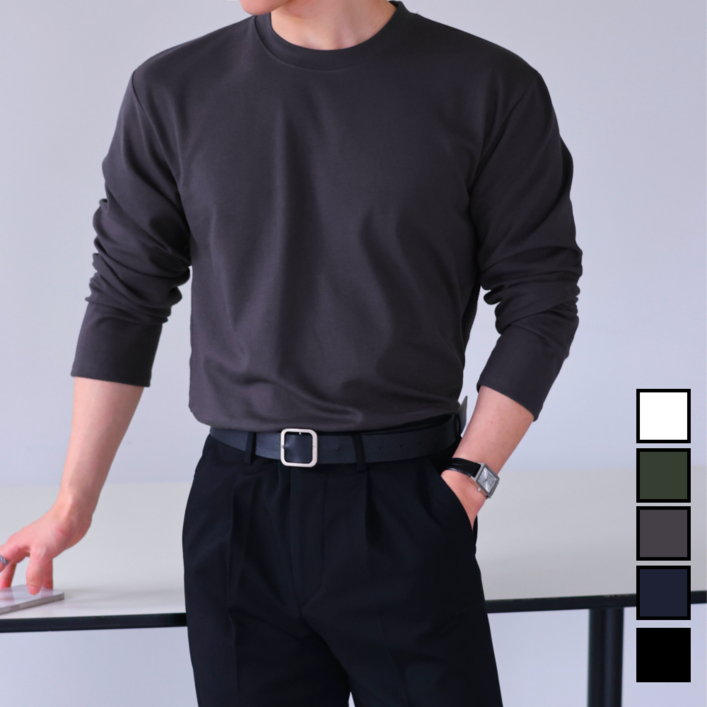남성용 구김없는 탄탄한 분또 긴팔 티셔츠 빅사이즈 5컬러 M5XL 60971