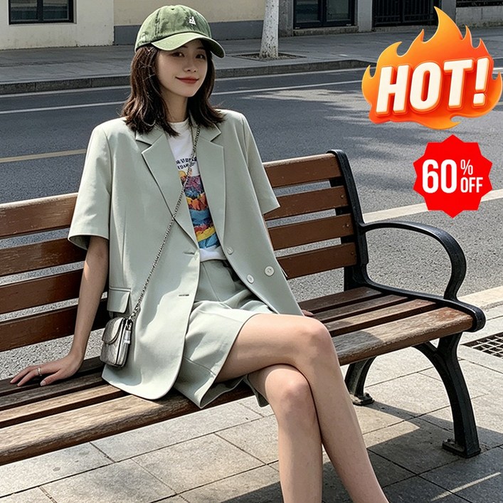 신상 여름 빅사이즈 반팔 정장 자켓 반바지 투피스 여성 오피스룩 세트 패션 캐주얼 직장인 세트