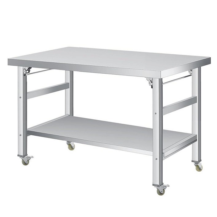 COZONY 121.9 x 61cm48 x 24인치 스테인리스 스틸 접이식 테이블  417.3kg900파운드 상업용 접이식 프렙 테이블, 조절 가능한 언더선반 및 잠금