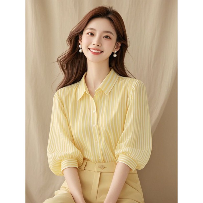 해피유통 여성 7부소매 캐주얼 퍼프 패션 셔츠 jhz