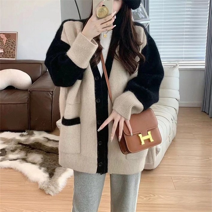 루즈핏 V넥 가디건  여성 캐주얼 니트 카디건