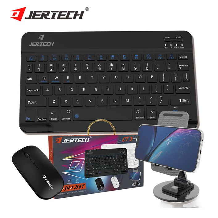 JERTECH 무선 키보드  마우스휴대폰 거치대 세트 무소음 블루투스 연결 CT301, 일반형, 블랙, CT301