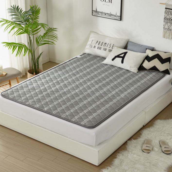 한일좋은자리 탄소열선 고급전기요 매트 온열 전기장판, 더블 145X180 cm, 라인그레이