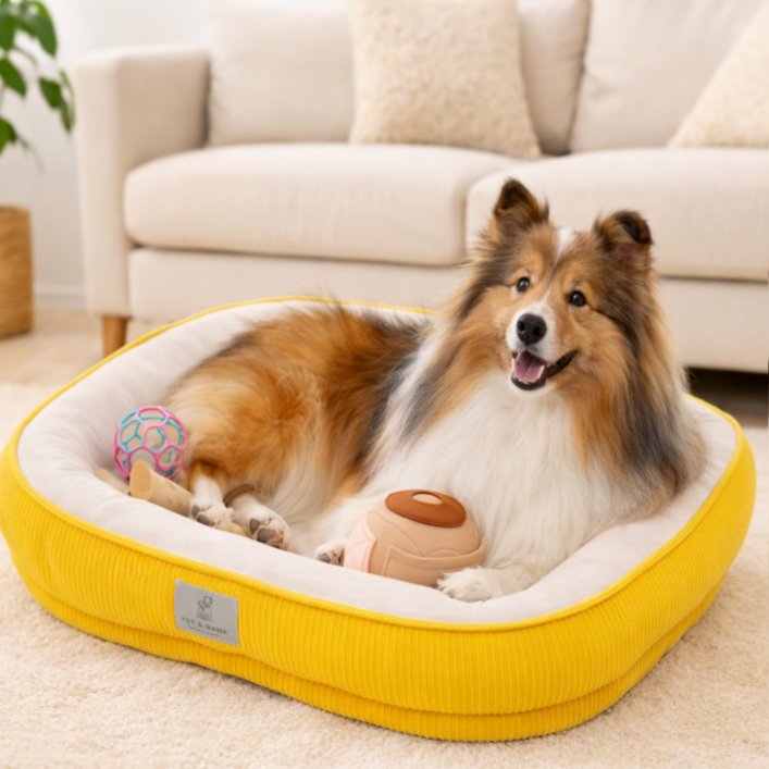 펫앤마마 겨울 푹신한 강아지 꿀잠 마약 방석 관리 편한 커버분리형 쿠션, 딥 옐로우, 1개