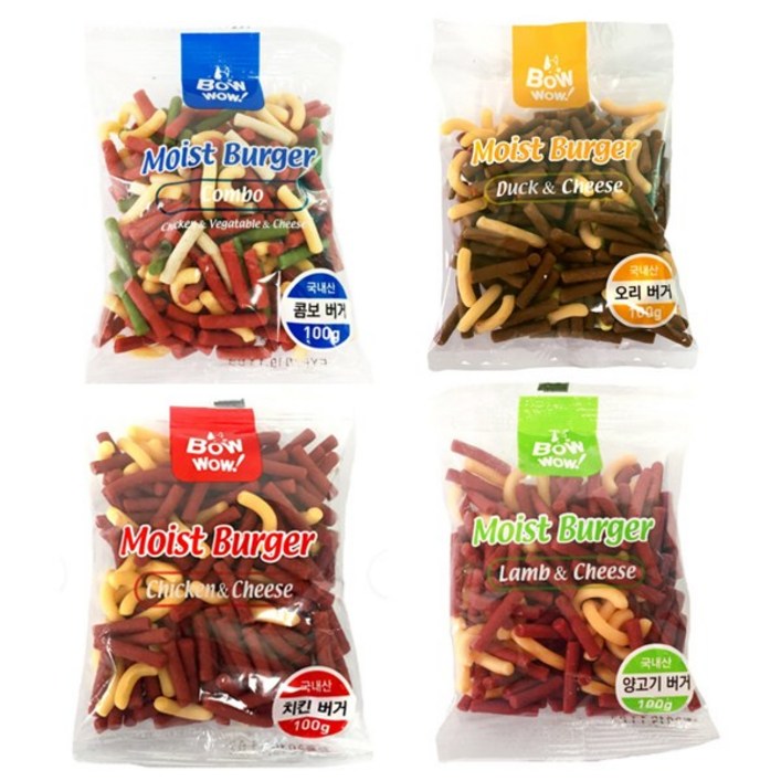 바우와우 대용량 1kg 가성비 강아지간식 버거간식 100g x 10봉, 치킨/양고기/콤보/오리