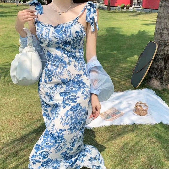 스타일 썸머 플로럴 슬립 드레스