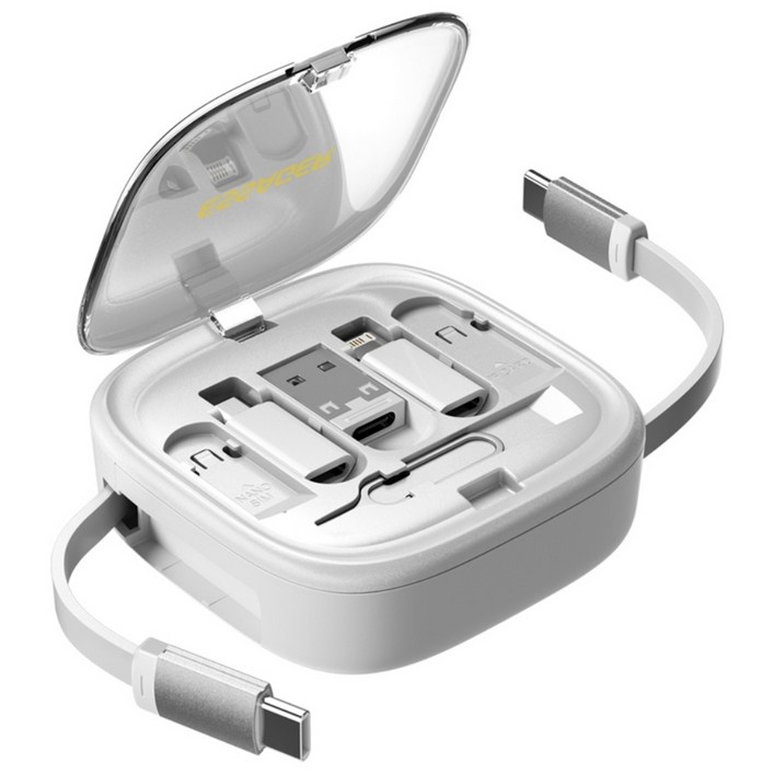 Essager 60W 충전 케이블 어댑터 9 in 1 휴대용 멀티박스, 1개, 화이트, 1m
