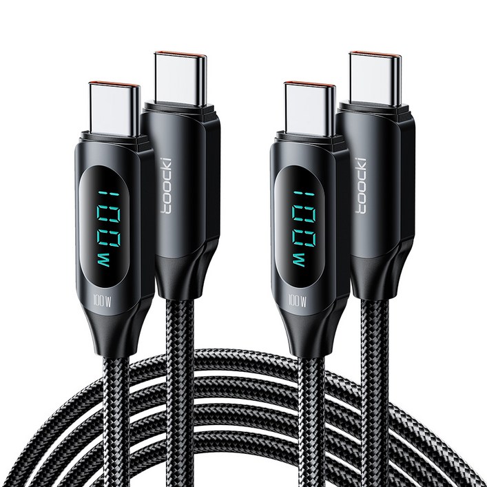 TOOCKI 알루미늄 합금으로 디스플레이 CC 100w 고속 충전케이블, 2m, 블랙, 2개 TOOCKI 알루미늄 합금으로 디스플레이 CC 100w 고속 충전케이블, 2m, 블랙, 2개
