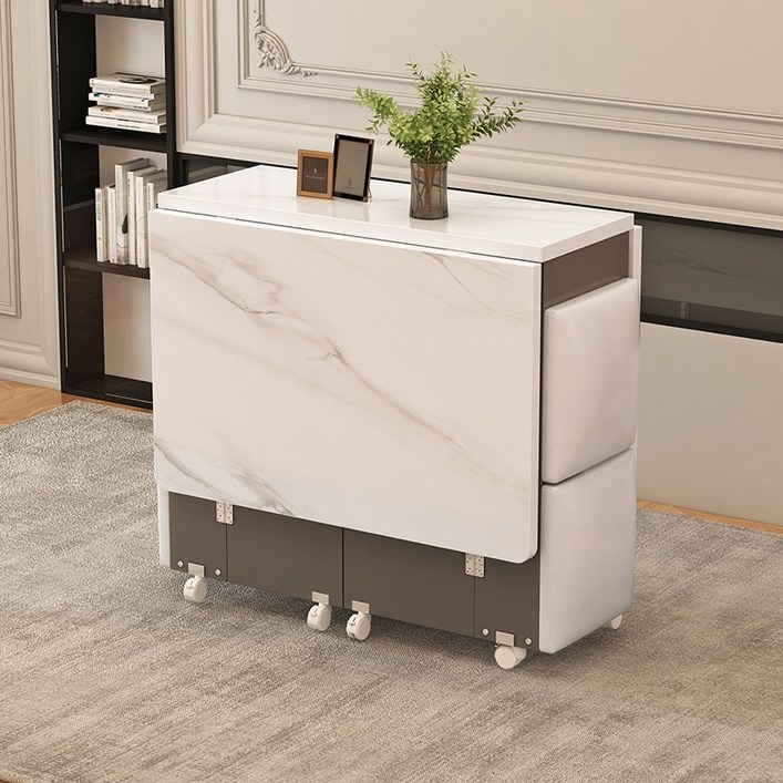 루체오 튼튼한 접이식 테이블 거실 부엌 이동식 테이블, 화이트+그레이 테이블 스툴4개(소프트 스툴)