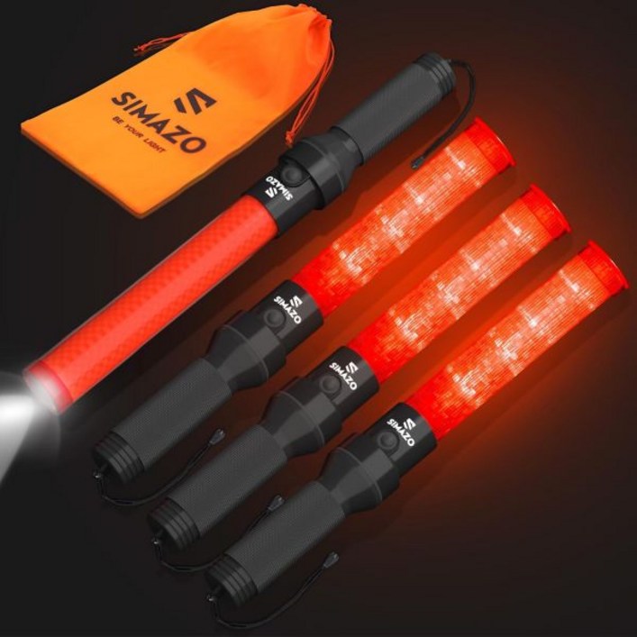 2팩 교통 지팡이, 흰색 LED가 상단에 있는 21인치 제어 주차 가이드를 위한 3가지 깜박임 모드가 안전 신호 배턴, 차량 안내, 에어 마셜링