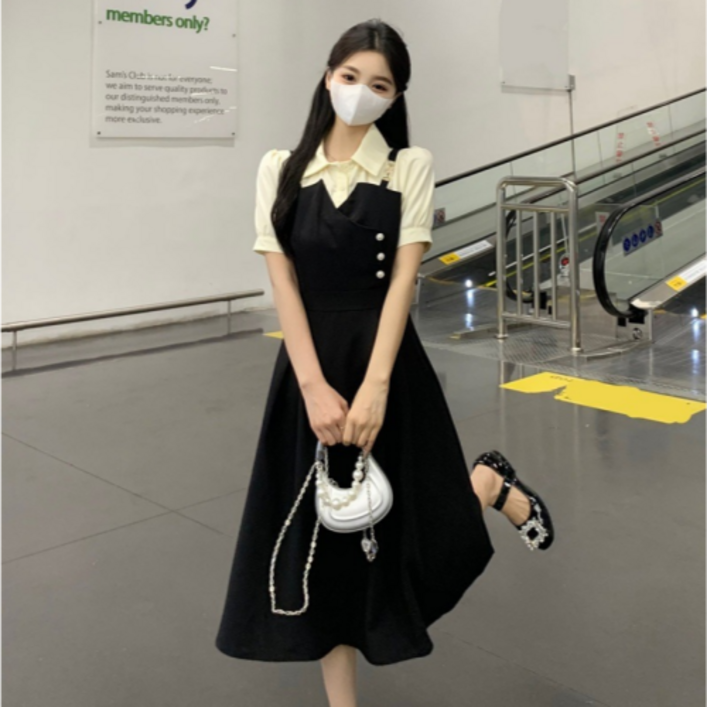 네디아 상하의 일체형 카라 반팔 슬림 원피스 스몰부터 빅사이즈까지