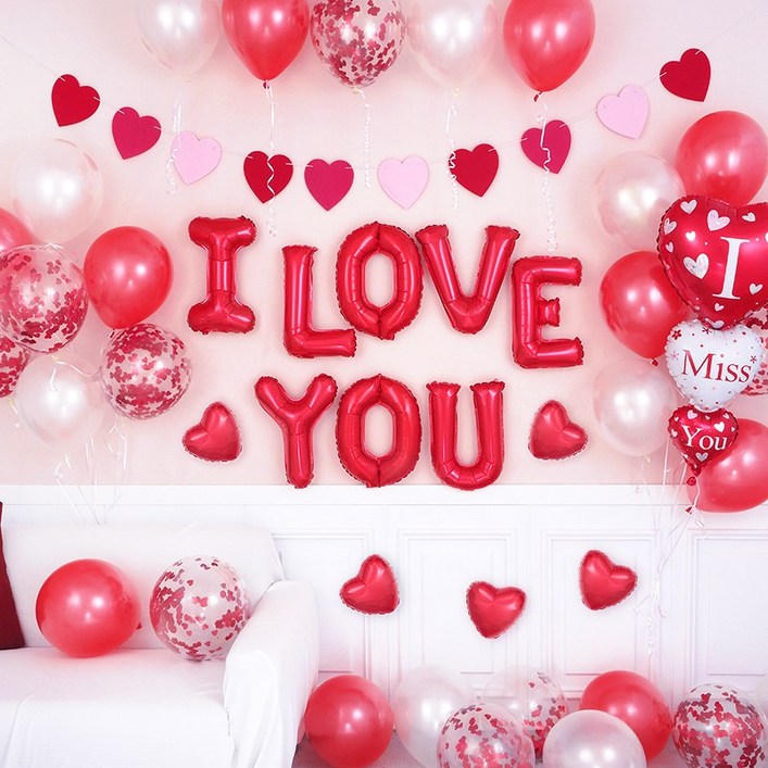 파티팡 D006 러브이벤트 장식세트 [알러뷰 러블리 레드] 파티용품 파티풍선 프로포즈 이벤트 웨딩 기념일
