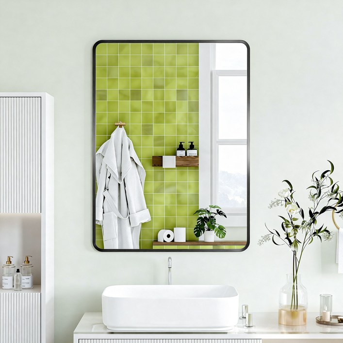 뷰티피크 라운드형 벽거울 화장대거울 욕실거울 강화안전유리, 블랙75cm