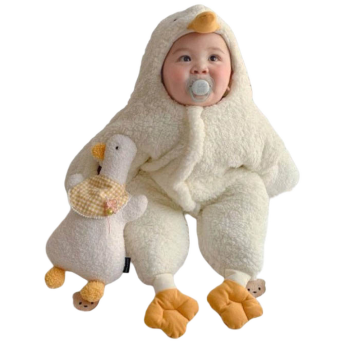 하방방 아기 신생아 뽀글이 귀여운 오리우주복