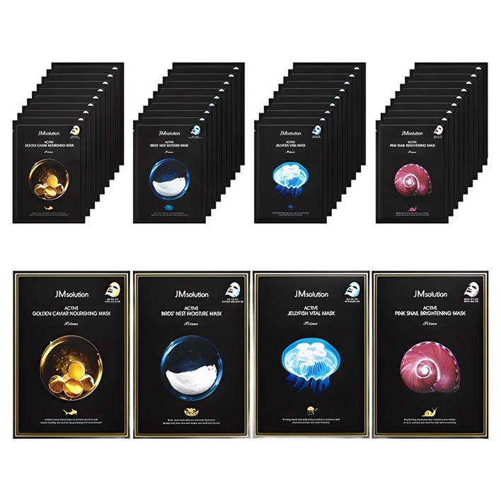 제이엠솔루션 액티브 솔루션 골든캐비어10p  버드네스트10p  핑크스네일10p  젤리피쉬10p 마스크 팩 세트