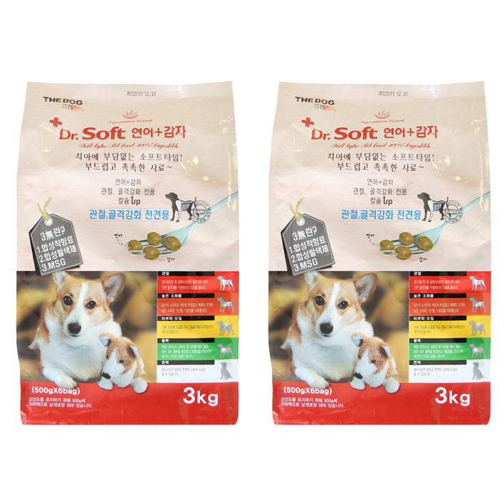 더독 전연령 강아지 닥터 소프트 기능성 사료, 연어, 3kg, 2개