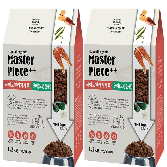 더독 노령견용 닥터소프트 명작 하이포알러지 소프트사료, 연어, 1.2kg, 2개