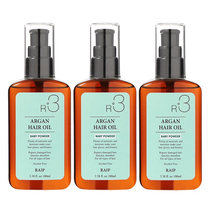 라입 R3 아르간 헤어오일 베이비파우더, 100ml, 3개