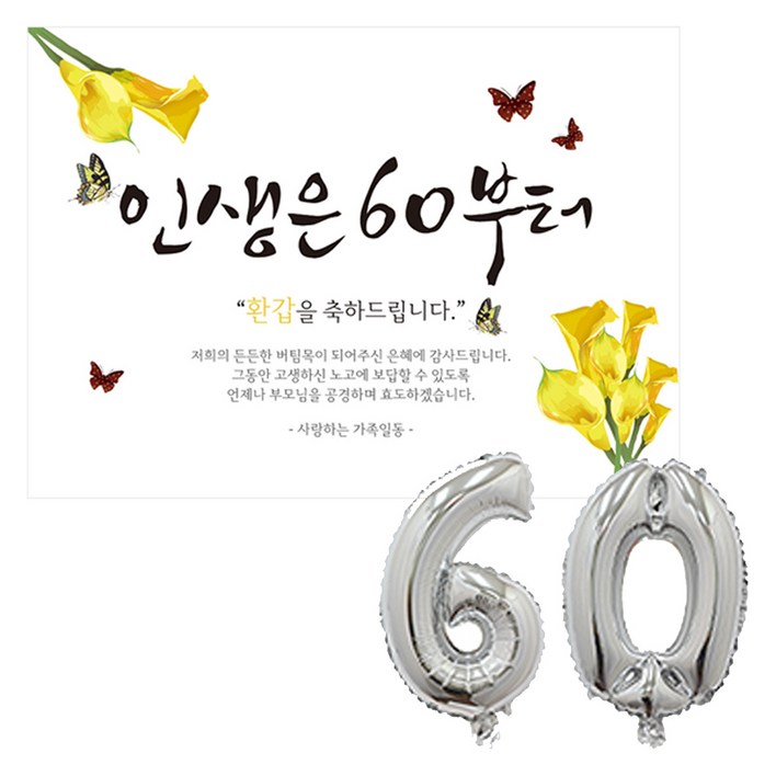 리빙다 환갑 현수막 세트, 실버 60, 1세트