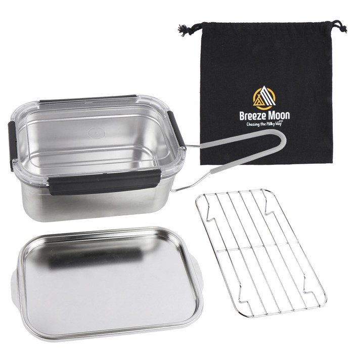 브리즈문 휴대용 사각 반합 코펠 포스코 스텐 304 J1 1.6L  보관파우치 풀세트