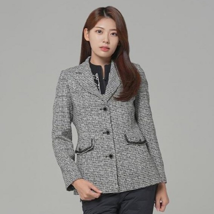 크로커다일 레이디 여성용 모던 시크 모노톤 트위드 자켓 CLCWJK302