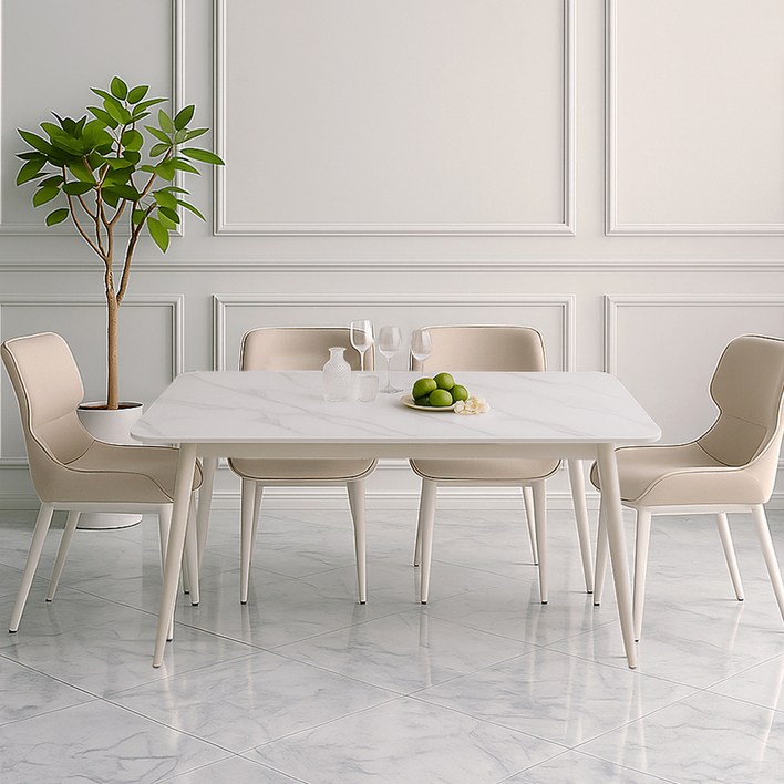 코지라움 화이트에디션 포세린 통 세라믹 식탁세트 4인용 테이블 1400 + 의자 방문설치