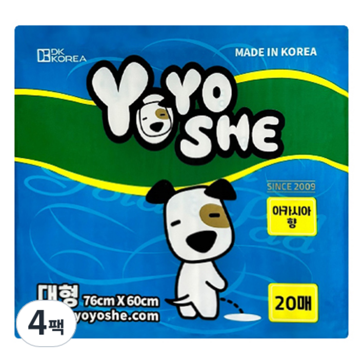 요요쉬 강아지 배변패드 스카이 아카시아향, 20개입, 4개