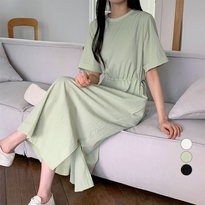 아피나르 여성용 허리 스트링 바스락 롱 원피스