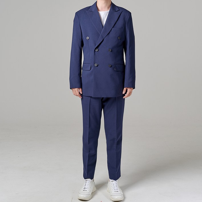 애플리 남성용 사계절 플랩포켓 더블 자켓 팬츠 수트 세트