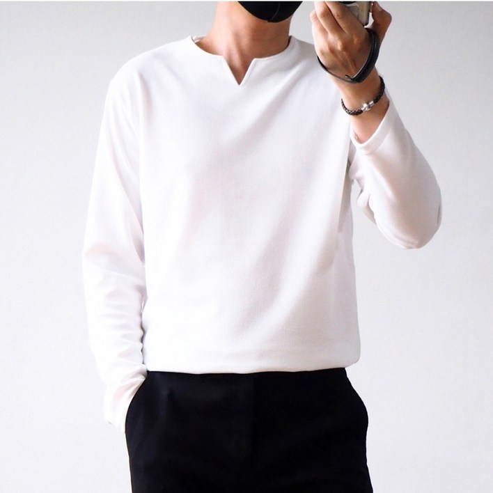남자흰티 남성용 링클프리 엠보 구김방지 브이 슬릿넥 티셔츠