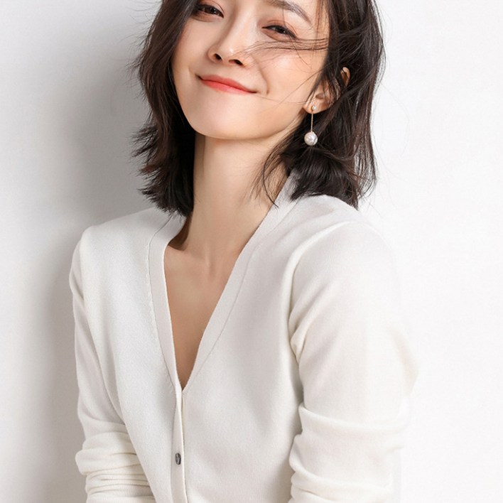반야스토리 여성용 간절기 얇은 브이넥 니트 가디건 SS16A