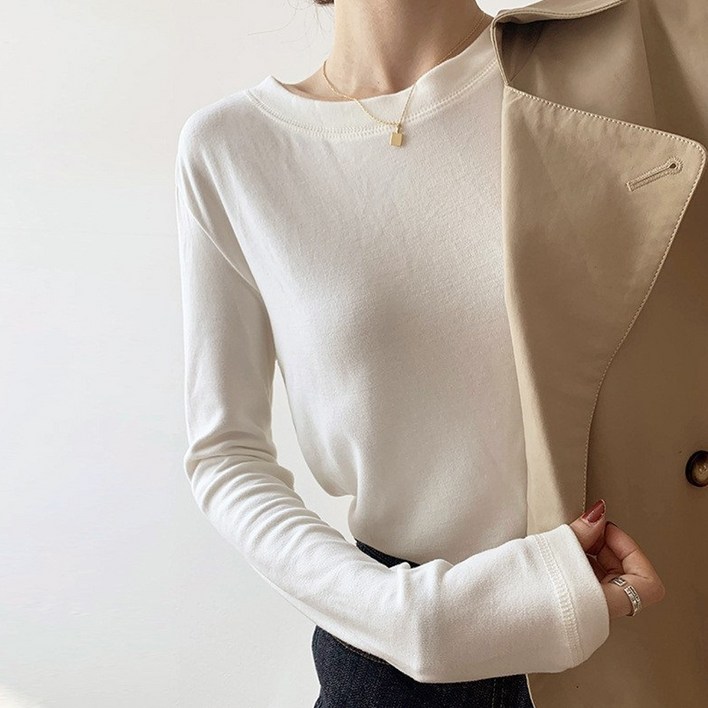엘쏘 여성용 따끈 슬림핏 라운드넥 이너 긴팔 티셔츠