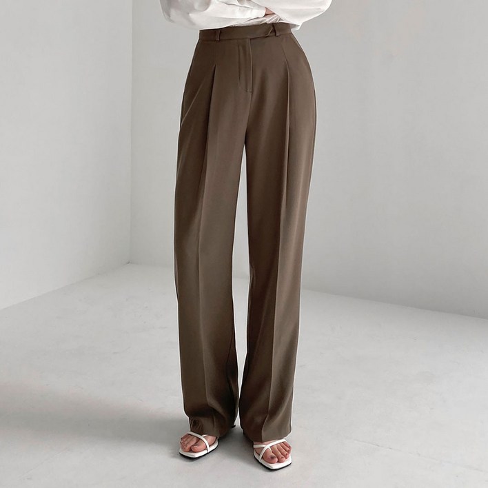 플랜데이 여성용 찰랑 히든 비조 세미와이드 슬랙스 롱