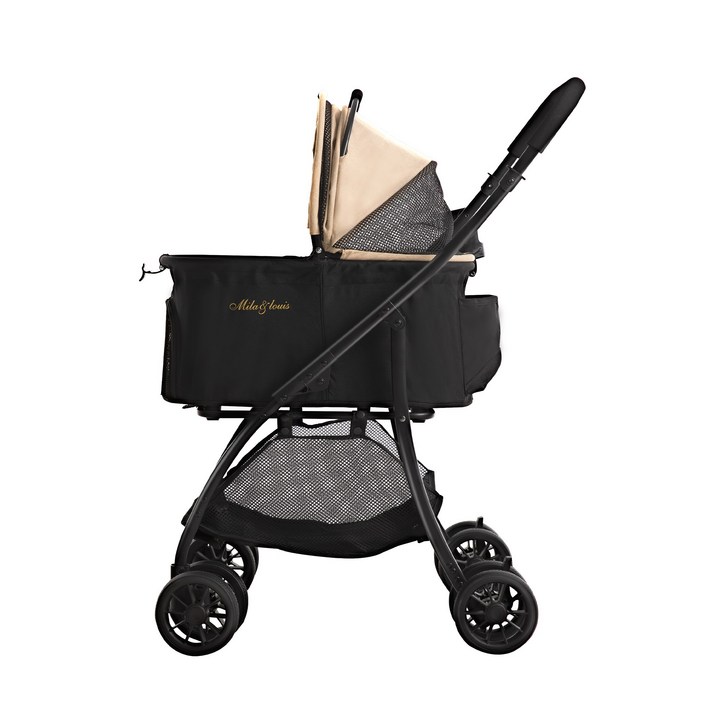 MILALOUIS 접이식 분리식 반려동물 유모차 강아지 유모차 고양이유모차 개모차 일체형 뉴바론 개모차 원터치 퀵폴딩 개모차, 베이지, 1개