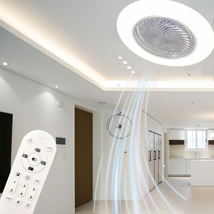 포커스 서큐라이트 천장형 선풍기등 리모컨 건전지 포함 인테리어조명 선풍기 천장등 저소음 실링팬 방등 거실등 써큘레이터