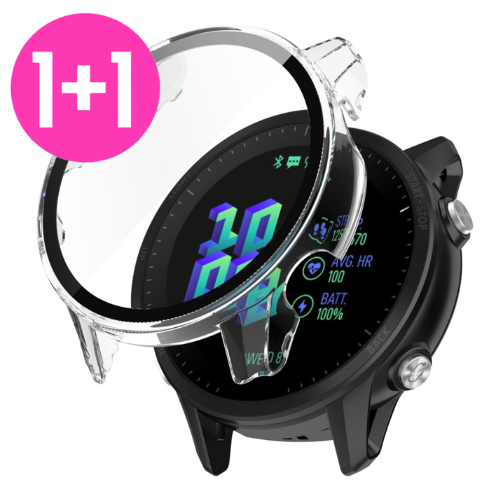 아야 1+1 어메이즈핏 GTS4/GTS4mini/GTR3 프라임 풀커버 강화유리 일체형 케이스, (1+1)베이지, 2개