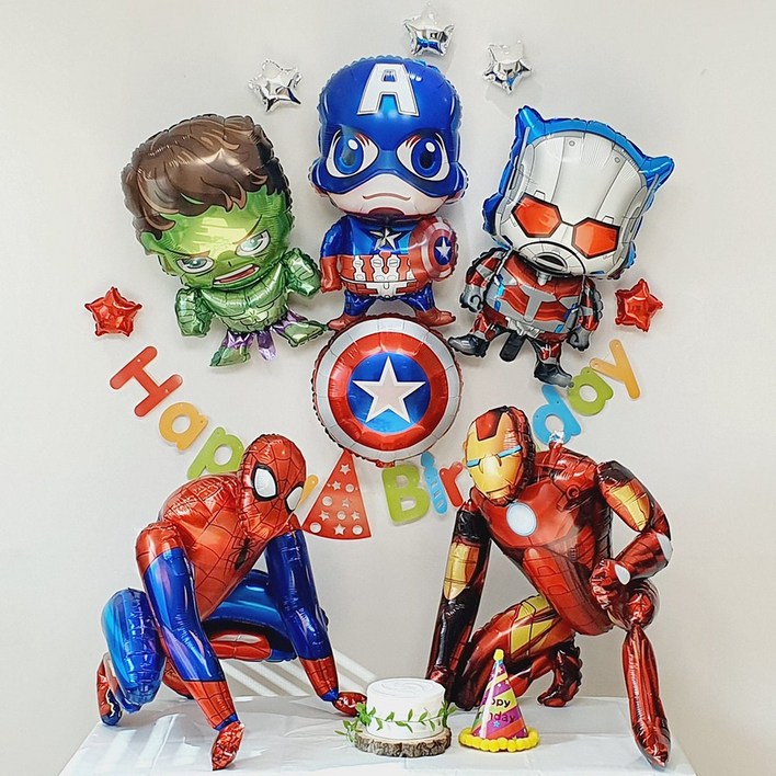 마블 어벤져스 스파이더맨 아이언맨 생일풍선 세트 파티용품 가랜드, 마블생일파티풍선세트